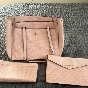 Michael Kors Pink MK Signature Tote with Two Matching Pouches